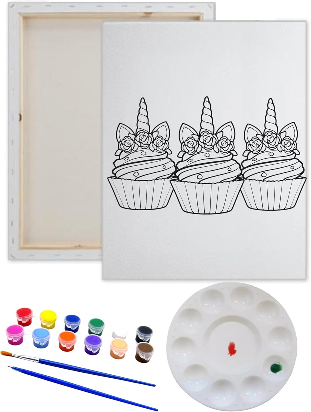 Essenburg Pre Drawn Canvas UNICORN Paint Kit | Adult & Teen Sip and Paint Party Favor | DIY Date Night Couple Activity 8X10 Canvas with paint kit (Cupcake)