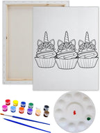 Essenburg Pre Drawn Canvas UNICORN Paint Kit | Adult & Teen Sip and Paint Party Favor | DIY Date Night Couple Activity 8X10 Canvas with paint kit (Cupcake)