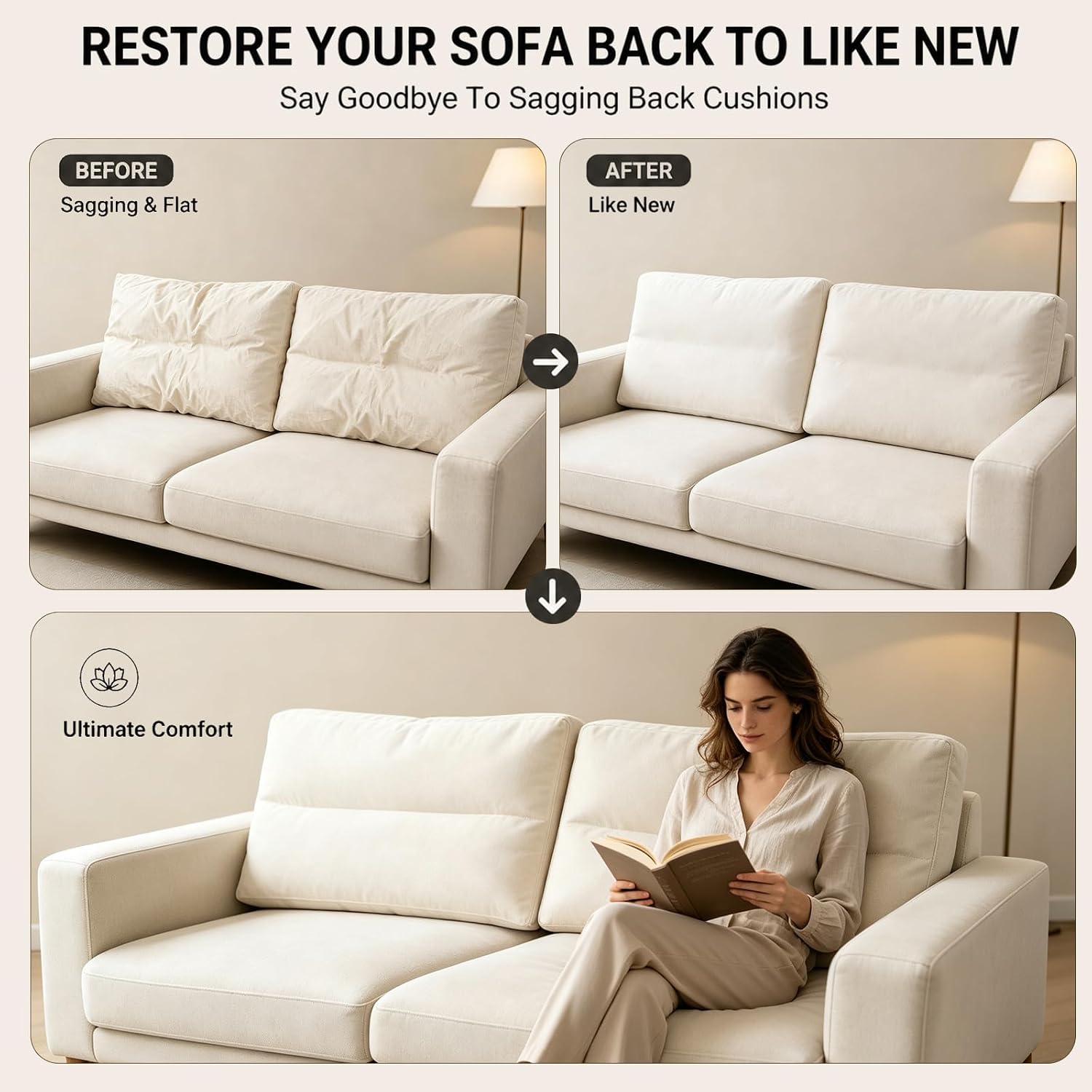 1 Pack Couch Back Cushion Replacement, 26 x 19 x 6 Inch | Odorless Resilient Foam Fill, Quick Rebound & Resists Clumping, Supportive Sofa Backrest Insert for Loveseats & Sectionals