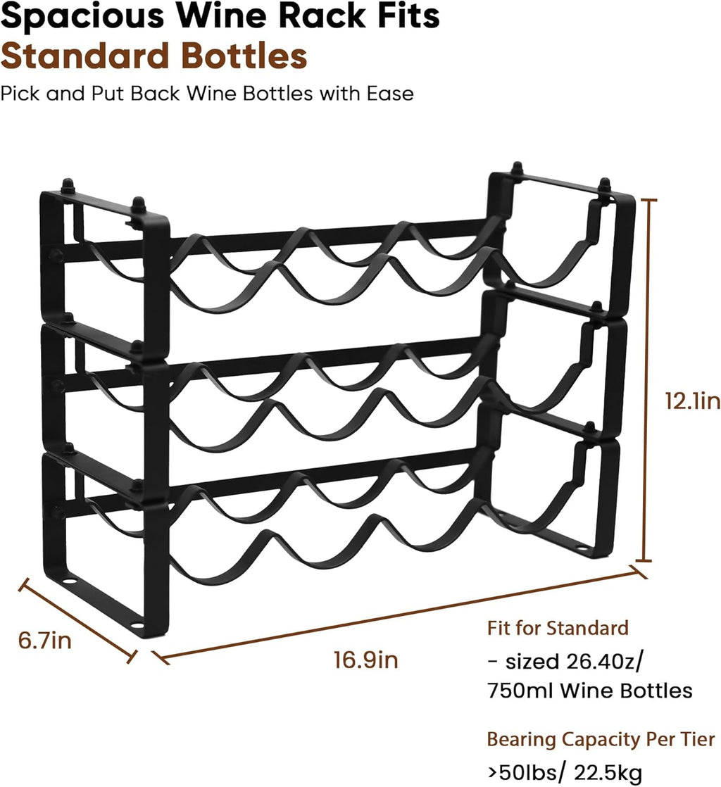 Wine Rack for Countertop – Stackable Freestanding Bottle Organizer for Kitchen, Pantry, Bar Cabinet & Small Spaces – Compact Metal Shelf & Modular Storage Stand (3-Tier)