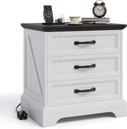 Garvee Modern Farmhouse Nightstand with Charging Station & 3 Large Drawers, Rustic 24.8 Inch Wide End Side Table Retro Wood Big Nightstand Beside Table for Living Room Bedroom, White
