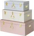 Vixdonos Decorative Box Set of 3 Metal Trunks Chest with Safety Lock Clasp for Treasure Organization and Home Dorm Decor,26.8x16.5x11Inches