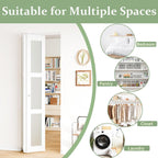 Bifold Door for 28" x 80" Opening, Preassembled 3-Lite Tempered Frosted Glass Closet Door with Hardware Kit, Interior Folding Door for Bedroom, Pantry & Laundry