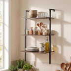 Giantex Ladder Shelf Set of 2, 3-Tier Wood Wall Mounted Bookshelf with Metal Frame, Industrial Open Storage Rack and Display Shelves, Wooden Floating Shelving Unit for Living Room, Office