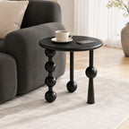 Modern Round Side Table for Living Room, 19.69" Solid Wood Side Table, Sofa Side Bedside Table with Funny Wood Globe Legs, Round Coffee End Table,(Black)