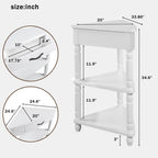 Corner Side Table, 3-Tier Triangle End Table with Drawer and Solid Wood Legs, 33.86" Small Space Storage, Milk White