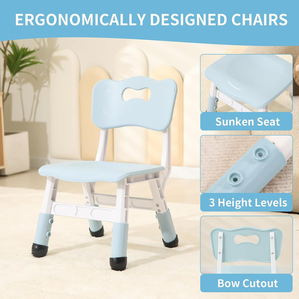 Hulaibit Toddler Table and Chairs, Kids Table and 4 Chairs Set with Graffiti Desktop, Height-Adjustable Kids Study Table for Boys and Girls Aged 3-8, Max 300lbs