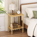 2 Tier Bamboo End Table, Narrow Side Table with Adjustable Feet, Waterproof Small Bedside Table, Nightstand, Entryway Table for Living Room Bedroom Bathroom, No Tool Assembly, 66LBS Capacity