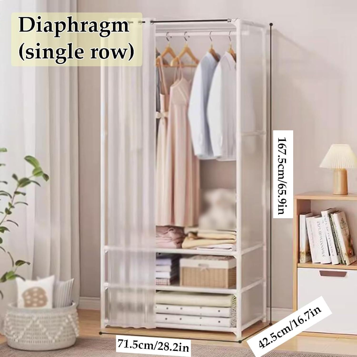 Portable Wardrobe - Heavy-Du Steel e with Hanging Rod & STO Cartment - Black, Single Row - Perfect for Clothes nizat & Space-Saving Soluts