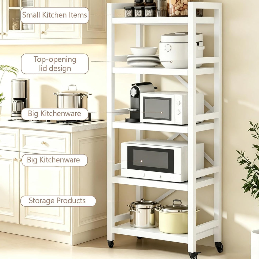 Kitchen Shelf 5 Tiers Metal Kitchen Bakers Rack Microwave Stand with Storage Cabinet Kitchen Shelves Kitchen Rack for Spices,Pots,Kitchen Rack for Kitchen, Entryway, Living Room