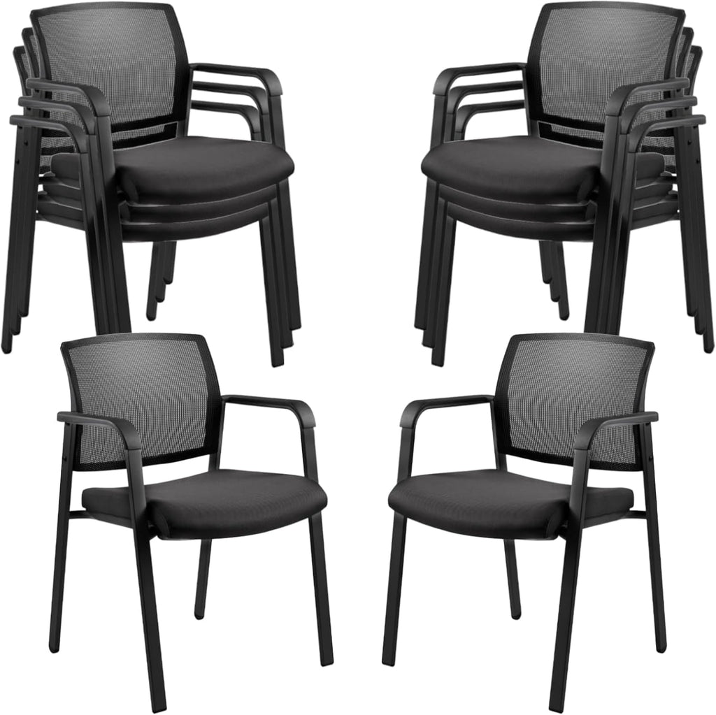 CLATINA No Wheels Conference Room Chairs Set of 8, Stackable Office Guest Reception Chair with Armrests, Mesh Back Waiting Room Chairs for Office, School, Lobby, Church, Black