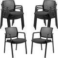 CLATINA No Wheels Conference Room Chairs Set of 8, Stackable Office Guest Reception Chair with Armrests, Mesh Back Waiting Room Chairs for Office, School, Lobby, Church, Black