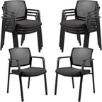 CLATINA No Wheels Conference Room Chairs Set of 8, Stackable Office Guest Reception Chair with Armrests, Mesh Back Waiting Room Chairs for Office, School, Lobby, Church, Black