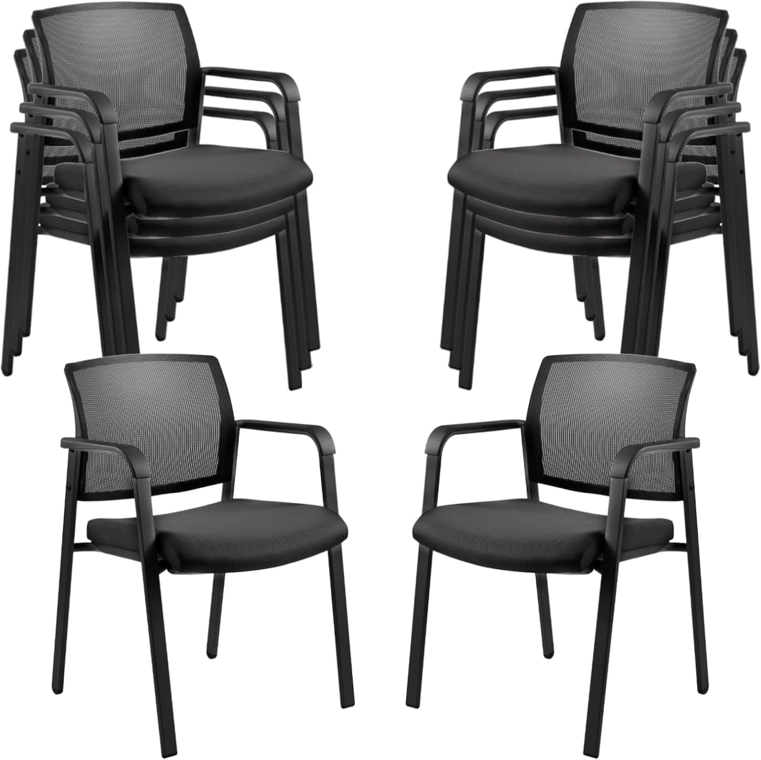 CLATINA No Wheels Conference Room Chairs Set of 8, Stackable Office Guest Reception Chair with Armrests, Mesh Back Waiting Room Chairs for Office, School, Lobby, Church, Black