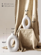LE TAUCI Ceramic Vases Set of 2, White Hollow Donut Flower Vases, Nordic Decor Decorative Centerpiece for Living Room, Office Table, Shelf, Mantel, White Speckled (H10.5”xW8.5”)