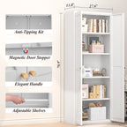 GREATMEET 71" Kitchen Pantry Storage Cabinet, Metal Garage Storage Cabinets with 2 Doors and Shelves, Tall Storage Cabinet, Laundry Room Cabinet, Food Pantry Cabinet, White