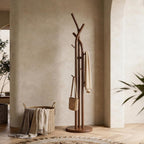 Solid Wood Coat Rack Freestanding Wood Coat Tree Rack with 9 Hooks, Creative Tree-Shaped Design, Standing Coat Rack Clothes Hanger Stand with Sturdy Base for Entryway, Bedroom - Load 300lb (Walnut)