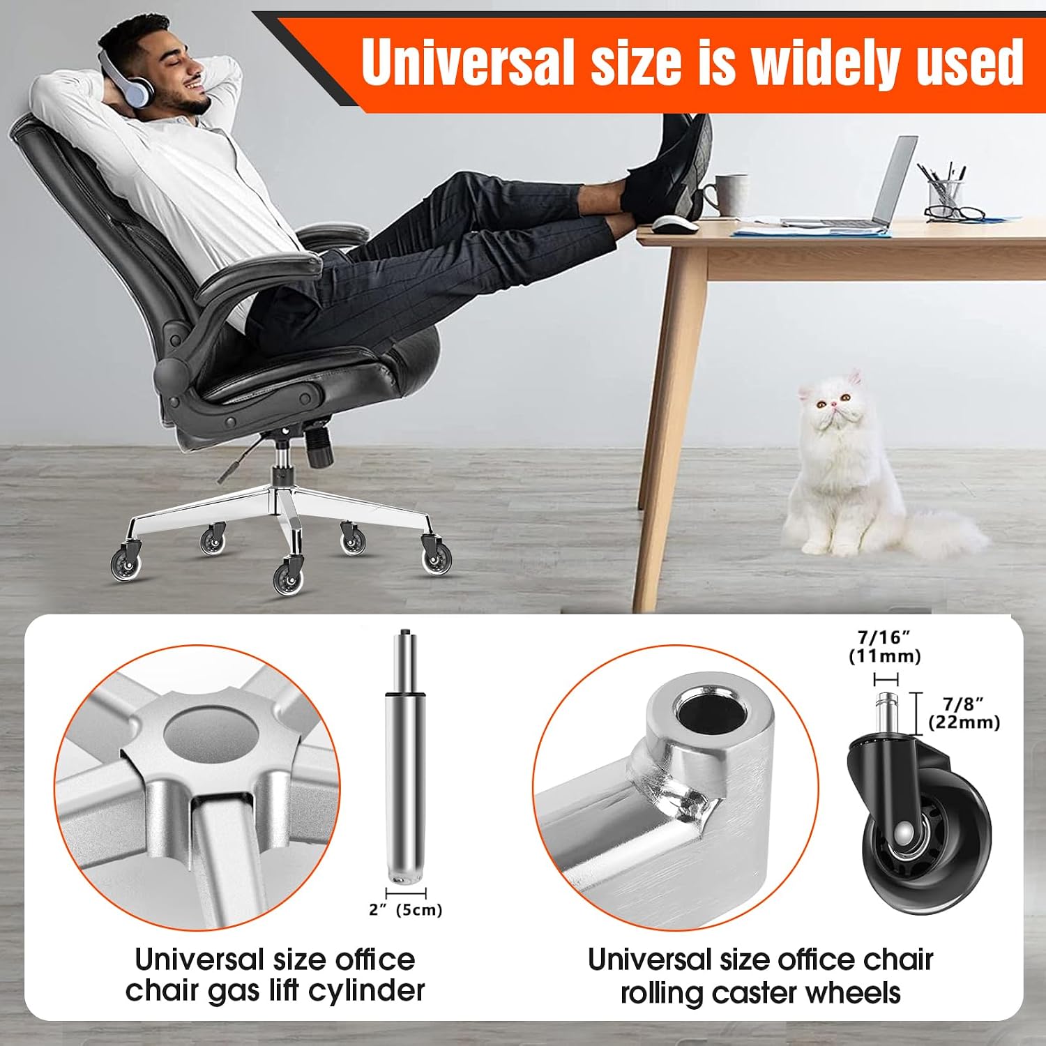 Office Chair Base Replacement (3300 lbs) - Heavy Duty Alloy Office Chair Base Replacement, Reinforced Metal Legs, Universal Cylinder and Caster Sockets(Silver)
