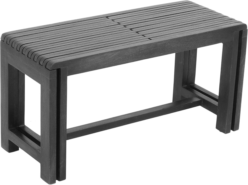 Jofran Global Archive Bradford Extendable Solid Mango Wood Bench, Mid-Century Accent Bench for Living Room Entryway, Grey
