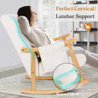 NOBLEMOOD Upholstered Rocking Chair with Ottoman, Modern Indoor Nursery Glider Rocker Chair, Solid Wood High Back Armchair with Fabric Padded Seat for Living Room Bedroom