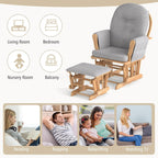 Costzon Nursery Glider with Ottoman, Upholstered Comfort Glider Rocker with Padded Cushion, Storage Pocket, Solid Wood Base, Rocking Chair Nursery for Breastfeeding, Napping (Natural)