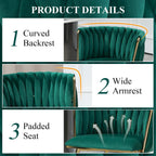 NIOIIKIT Modern Velvet Dining Chairs Hand Weaving Accent Chairs Living Room Chairs Upholstered Side Chair with Golden Metal Legs for Dining Room Kitchen Vanity Living Room (Emerlad)