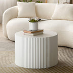 42.52'' White Round Nesting Coffee Table Set of 2 Modern Drum Side End Table for Living Room, Contemporary Wood Circle Embossed Design, No Assembly, White