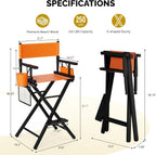 OmySalon Director's Chair 31" Height Folding Portable w/Storage Pouch & Footrest, Makeup Artist Chair for Salon, Events, Mobile, 250lb Capacity, Black Wood Frame & Orange Canvas Seat