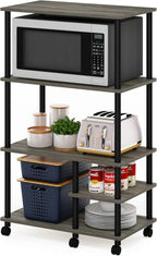 Furinno Turn-N-Tube Bakers Rack with Wheels, 4-Tier Kitchen Storage Cart, Kitchen Cart, Coffee Bar, Pantry Organizers and Storage, Grey Oak