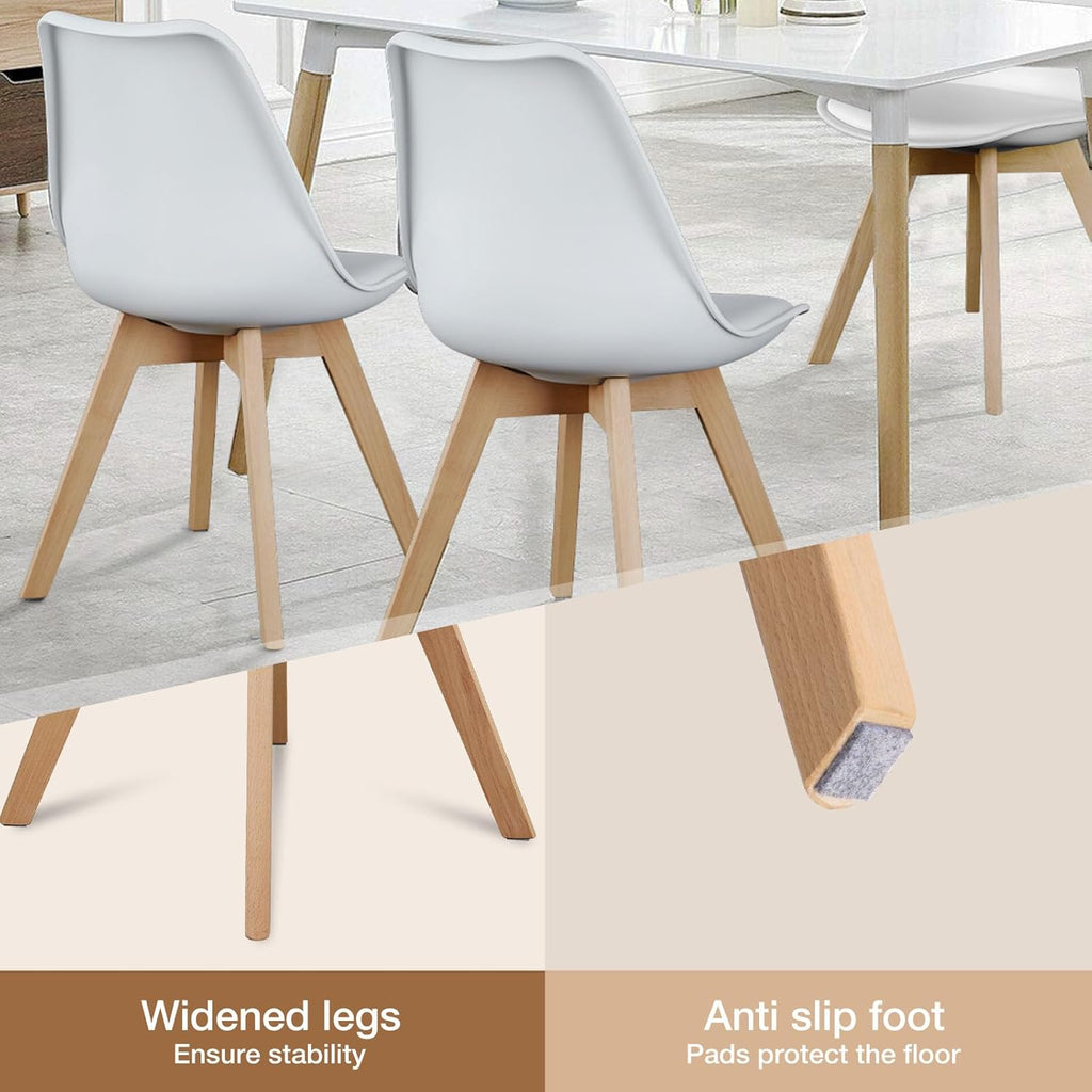 OLIXIS Dining Chairs Set of 4, Mid Century Modern Accent Chairs with Curved Backrest and Wood Legs, PU Leather Upholstered Kitchen Side Chairs for Living Room, Bedroom, Outdoor Patio, White