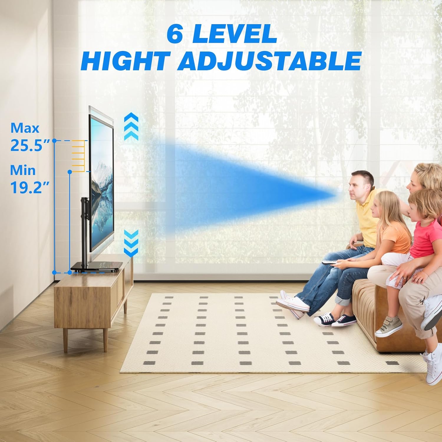 Rfiver Universal Swivel TV Stand for 27-50 55 60 Inch TVs, Height Adjustable Table Top TV Stand Mount Hold up to 88 lbs, Pedestal TV Stands with Tempered Glass Base, Replacement TV Mount Stand