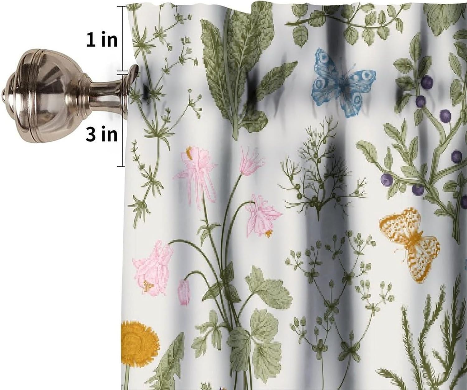 Vintage Plant Valance Curtains,Retro Wildflower Green Leaf Ferns Print for Farmhouse Kitchen Bathroom Laundry Living Room Deco 54" W x 18" L Inch