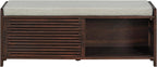 Merax Multipurpose Entryway Storage Bench with Shutter Doors, 43.3" Wooden Shoe Organizer with Upholstered Seat for Entryway, Hallway and Living Room