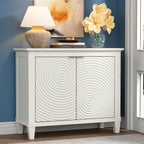 40" Coffee Bar Cabinet with Shelf, Craft Storage Cabinet with Doors, Wood Cabinet, Charming Carved Motif, Entry Way Cabinet with Storage, Sideboard Buffet for Living Room (Annual rings, White)