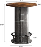 Tribesigns Round Bar Table, 39.4" H Wood Bistro Pub Table with Metal Ring Footrest for Dining Coffee Cocktail Living Room, Small Space, Brown & Gray (Only Table)