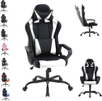Gaming Chair, Video Game Chair, Cheap Computer Gaming Chair PU Leather High Back PC Gaming Chair Ergonomic Racing Swivel Office Desk Chair with Headrest and Lumbar Support for Adults Kids White