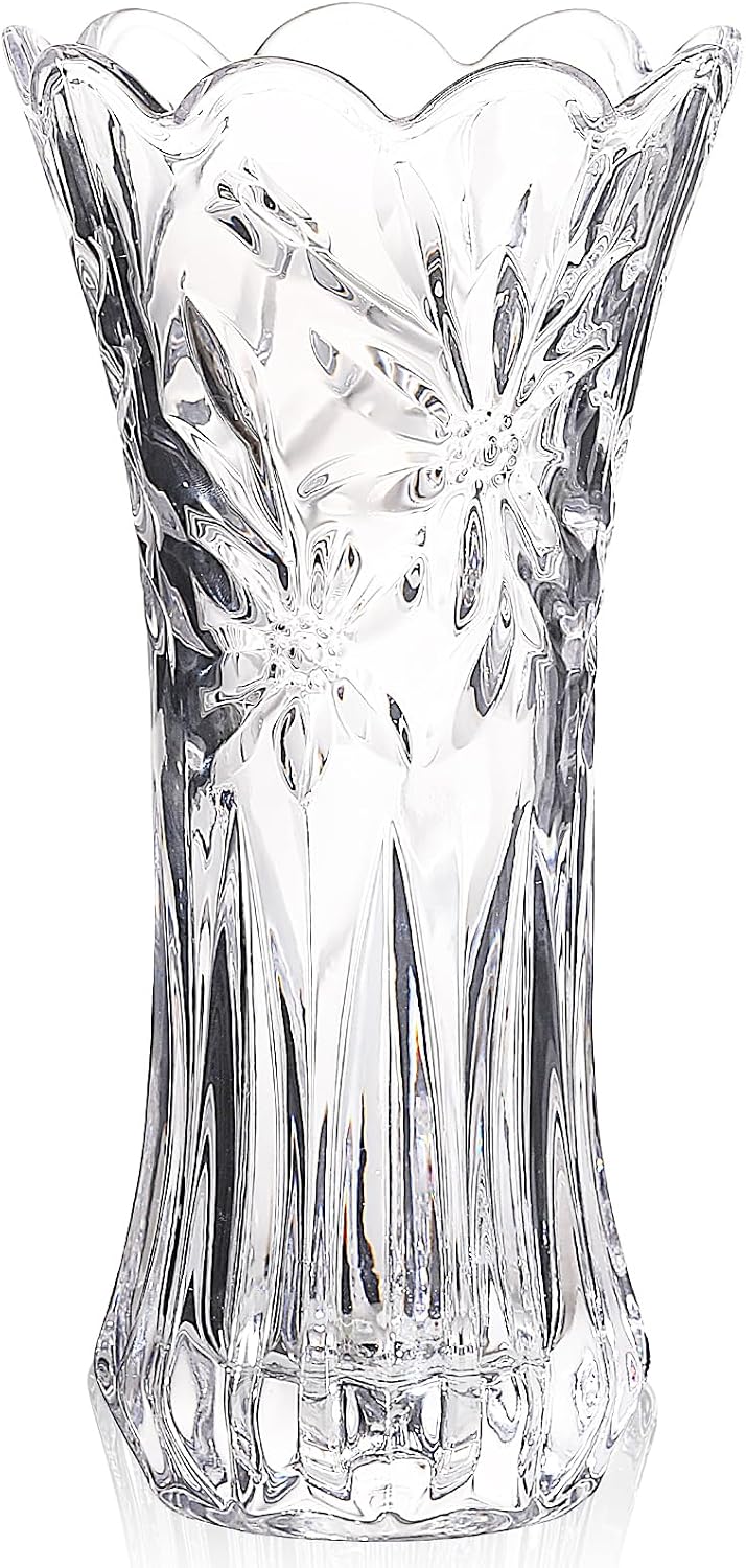 JASVIC 12 Inch Crystal Vases for Flowers, Tall Glass Flower Vase for Bouquet, Elegant Modern Large Vase, Orchid Textured Design Decorative Vase for Living Room Dining Table Centerpiece, Wedding Gift