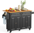 Aiho Kitchen Island Cart with Folding Drop Leaf, 52" Width Mobile Carts with Storage Cabinet, Rolling Kitchen Table with Spice Rack, Towel Rack, and Drawer, Black