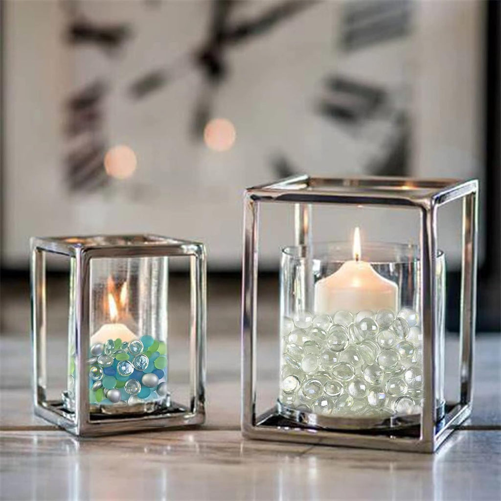 HappyFiller 5 LB 500 Pcs Clear Flat Marbles Glass Gems for Vase Filler Decorative Candle Holder Stones Fountain Rocks,Aquarium Fish Tank Pebbles,Fire Pit Glass Beads Fireplace Decor