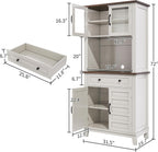 Multi-Functional Hutch – Elegant 72" White Pantry Coffee Bar Cabinet for Tall Kitchen Storage with Adjustable Shelves, Glass Doors & Drawer – Ideal for Dining Room and Kitchen, White
