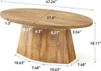 Oval Coffee Table, 47-Inch Living Room Table with Polygonal Pedestal, Modern Center Accent Furniture, Child-Friendly, Easy Assembly, Yellowish Brown