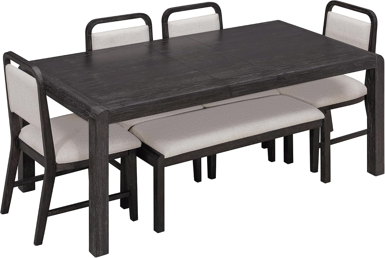 LUMISOL 6-Piece Solid Wood Dining Table Set, Extendable Kitchen Table Set for 4-6 with 4 Upholstered Chairs and 1 Bench for Kitchen, Dining Room, Living Room, Espresso