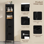 Yaheetech 56”H Bathroom Storage Cabinet, Narrow Freestanding Floor Cabinet with 3 Drawers & 2 Shelves, Tall Slim Bathroom Organization for Living Room/Hallway/Small Space,Black
