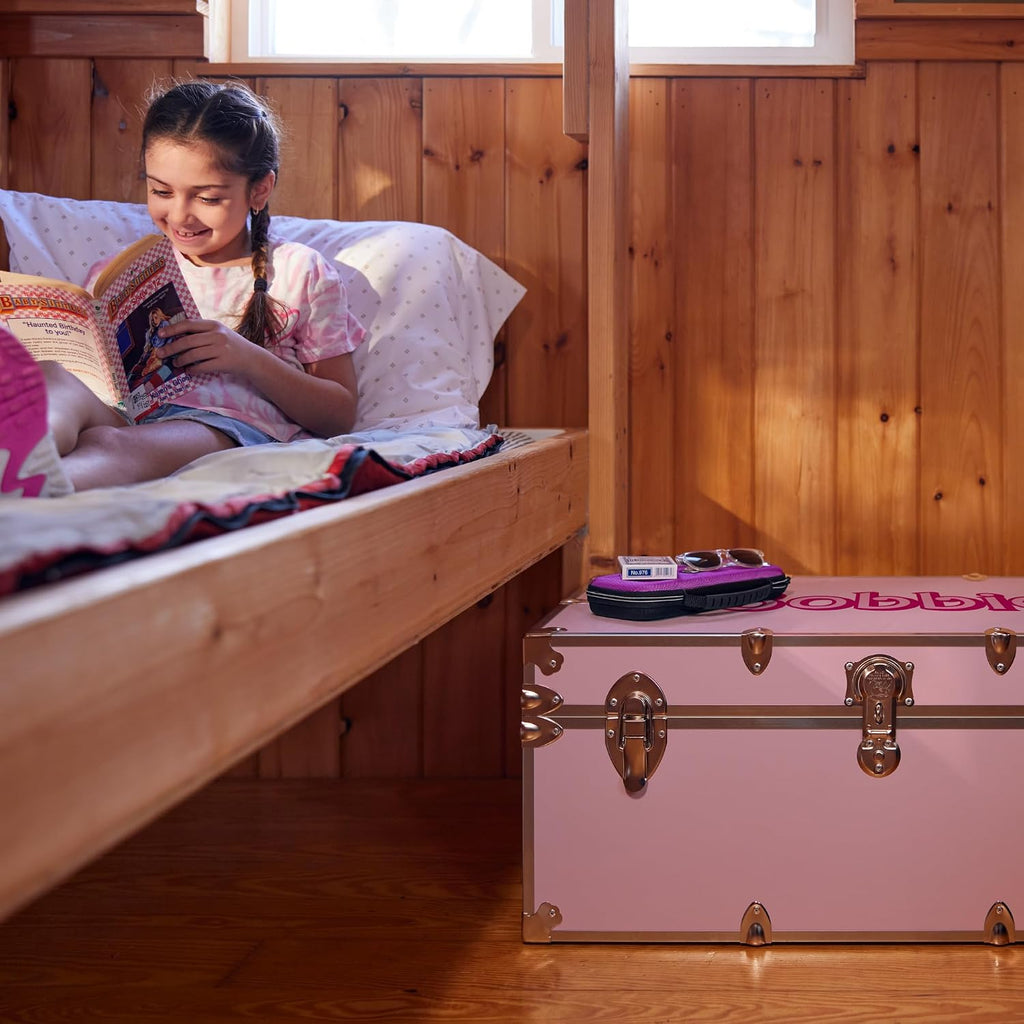 Rhino Trunk & Case Girls Personalized Pink Trunk with Wheels. 32"x18"x14", 1000+ lbs Capacity Steamer Style - Strong, USA Made Summer Camp Footlocker and Secure Dorm Storage Chest