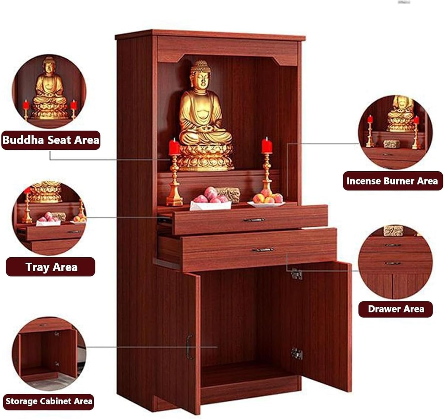 Meditation Altar Table with Storage – 31.5in Red Buddhist Shrine for Prayer & Relaxation, Decorative Prayer Stand Cabinet for Home Meditation & Spiritual Practices(Natural,50cm/19.6in)