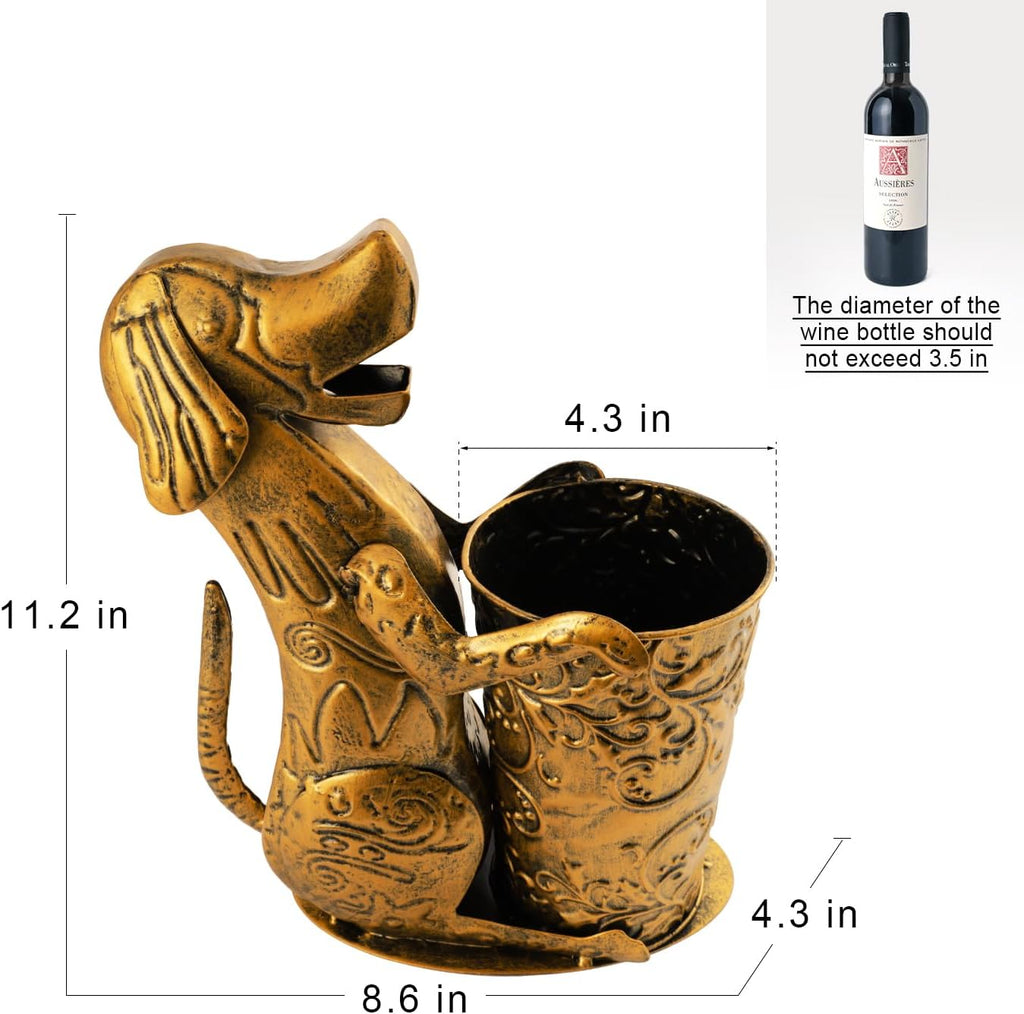 Retro Gold Wine Holder Metal Dog Shaped Wine Rack for Home Dinning Tabletop Decoration Gifts