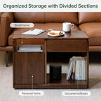YESWOOD Solid Wood Side Table, Storage Side Table with Wheels, Narrow End Table with Drawer & Door, Rolling Bedside Table for Living Room, Dining Room(15.74" D x 23.62" W x 21.65" H, Walnut)