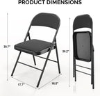 Bonnlo Folding Chair, Fabric Padded Folding Chairs with Cushion, Back and Steel Frame for Indoor Outdoor Outside Dinning Office Camping Use, Black, 6 Pack