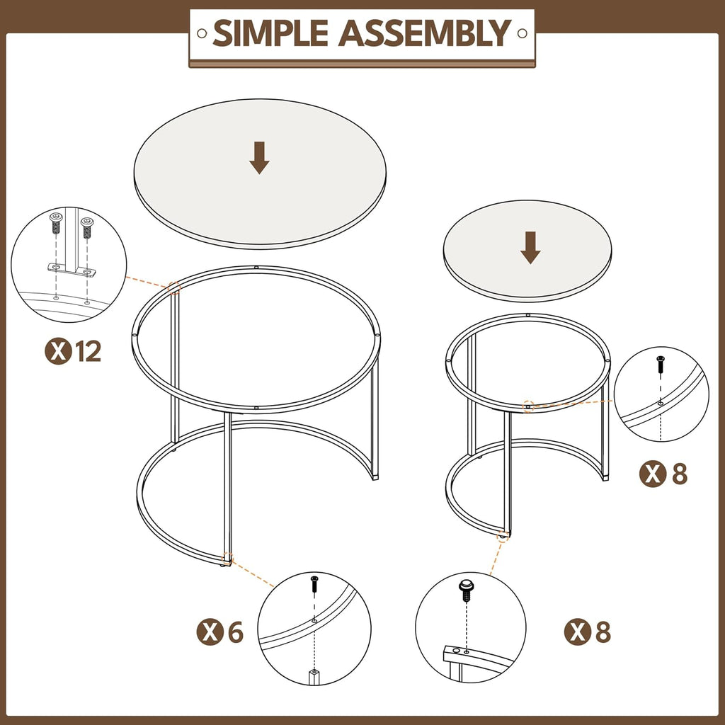 Yaheetech Nesting End Table Set of 2, Rustic Stacking Side Tables, Round Wooden Tabletop and Sturdy Metal Base for Living Room, Tea Room, Small Space, Gray | Nesting Table