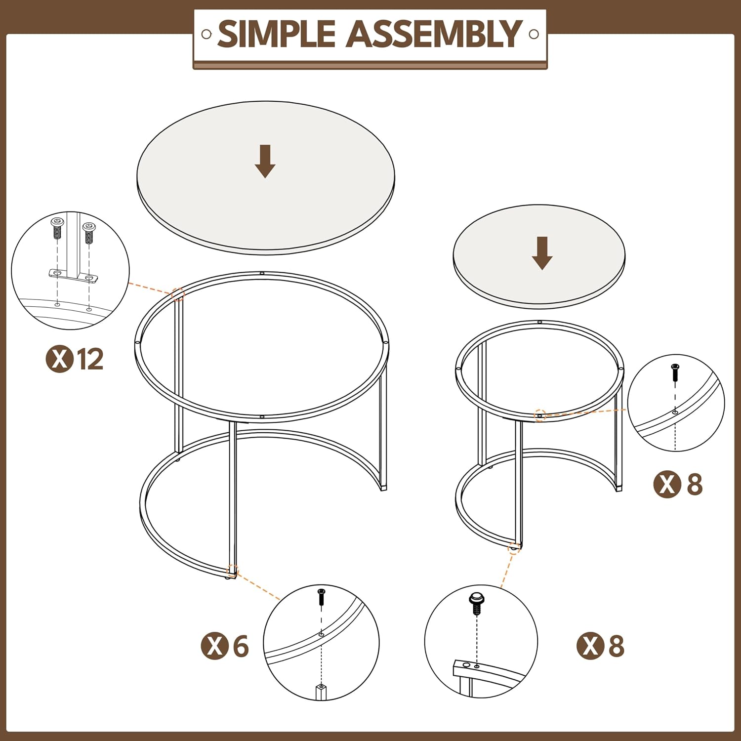 Yaheetech Nesting End Table Set of 2, Rustic Stacking Side Tables, Round Wooden Tabletop and Sturdy Metal Base for Living Room, Tea Room, Small Space, Gray | Nesting Table